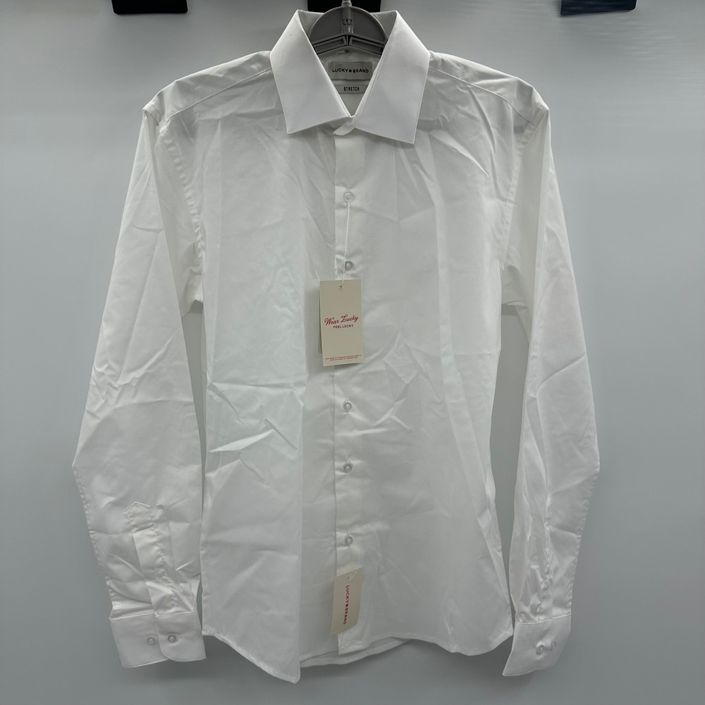 Lucky Brand Mens Slim Fit Stretch Dress Shirt White Men's Small 14-14.5 NWT New - Picture 6 of 15